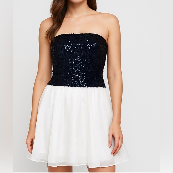 Vintage Rob Hill for Mister Jay sequined top chiffon bottom black/white SZ 7 - Picture 1 of 13